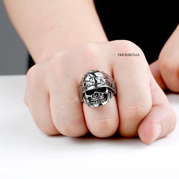 Soldier Skull Camo Helmet Military 316 Stainless Steel Ring Sizes 7 8 9 10 - Picture 6 of 7